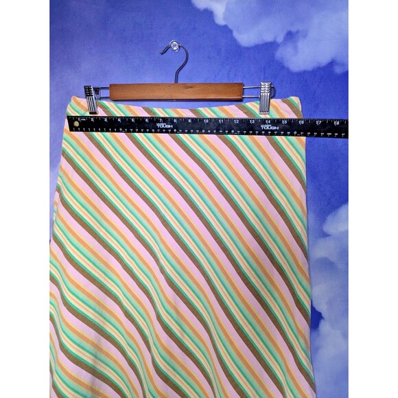 Retro Pastel Stripe A-Line Skirt Size Medium Handmade Asymmetrical Hem - Picture 3 of 4